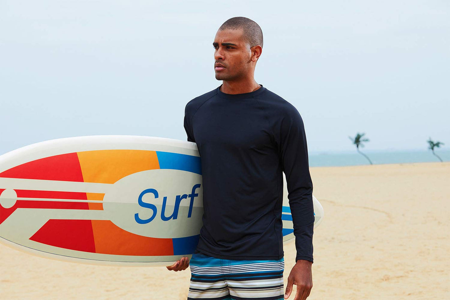 Men's Swim Shirts Rashguard Sun Shirt UPF 50+ UV Sun Protection Outdoor Long Sleeve T-Shirt Swimwear Black L
