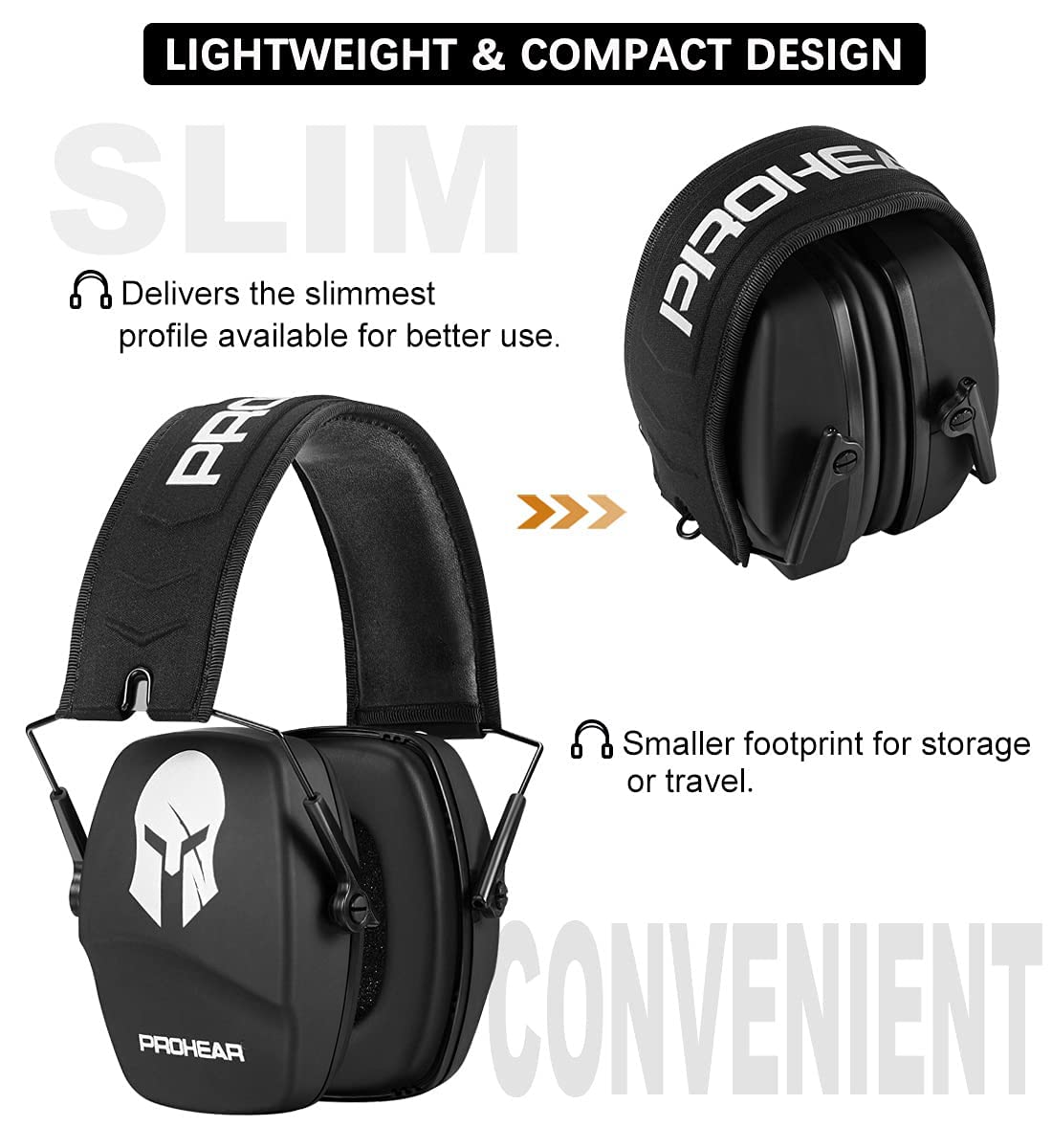 PROHEAR 016 Ear Protection Safety Earmuffs for Shooting, NRR 26dB Noise Reduction Slim Passive Hearing Protector with Low-Profile Earcups, Compact Foldable Headset for Gun Range, Hunting (Sparta)