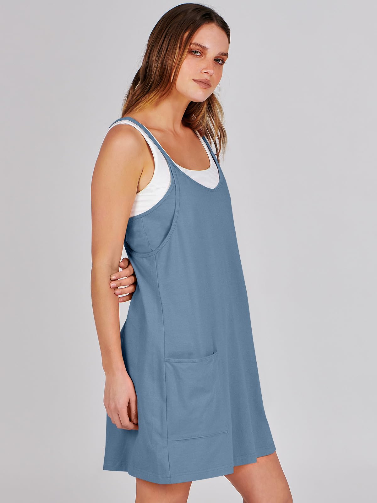 ANRABESS Women Athletic Dress Summer Tennis Workout Active Sports Mini Romper Dress Built in Shorts Travel Vacation Clothes Blue Small