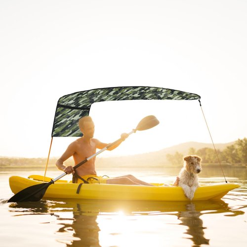 Kayak Sun Shade Canopy, Waterproof Single Person Sun Shade Portable Foldable Kayak Umbrella Canoe Awning Sun Shade Canopy for Kayak Outdoor Boat Canoe Fishing (Camouflage)