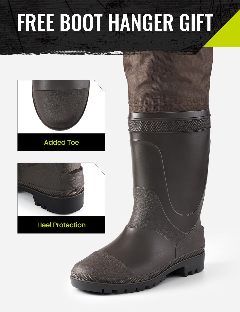 TIDEWE Hip Wader, Lightweight Hip Boot for Men and Women, 2-Ply PVC/Nylon Fishing Hip Wader Brown Size 11