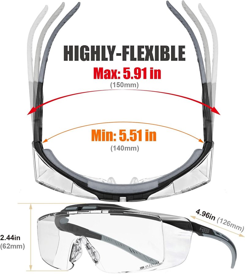 HTS HUNTERSKY Anti-Fog Lab Safety Glasses | Fit Over Eyeglasses Up to 1.88" | 100% UV Protection