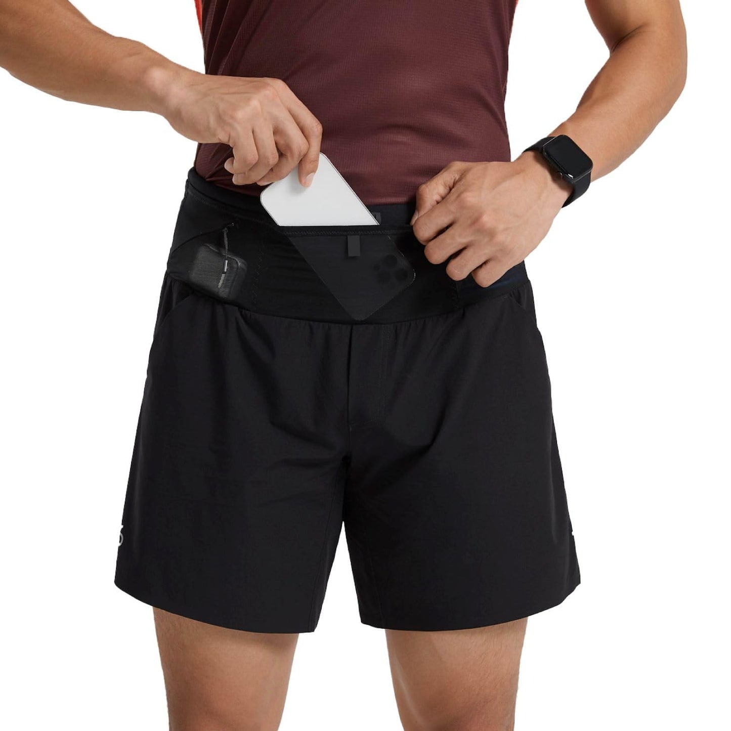 FlipBelt Black Athletic Running Shorts for Men, Lightweight Moisture Wicking Exercise Shorts with Reflective Logo and 7” Pockets, Integrated Air Belt Waistband, XS-XL