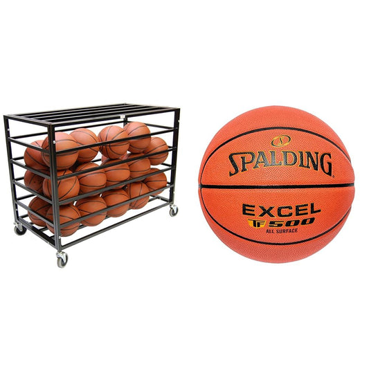 Trigon Sports HD Secure Ball Locker with Wheels, Sports Lockable Ball Storage Cart & Spalding Excel TF-500 Indoor-Outdoor Basketball 29.5"