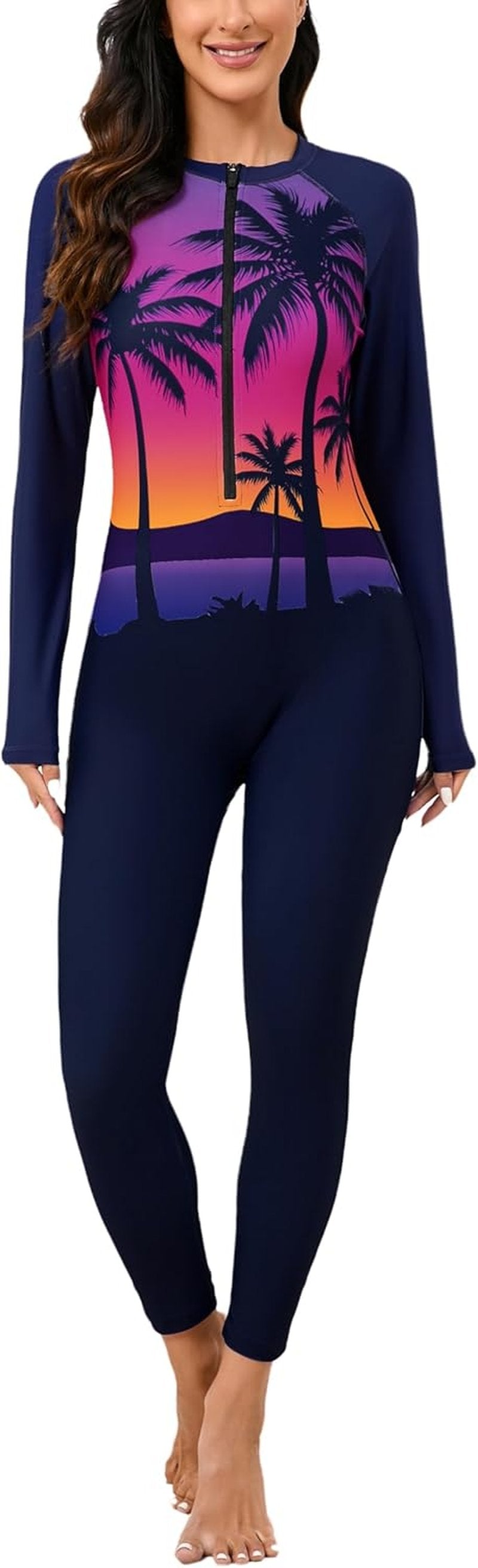 Women's Full Body Rash Guard Swimsuit - Long Sleeve UPF 50 One Piece with Front Zip