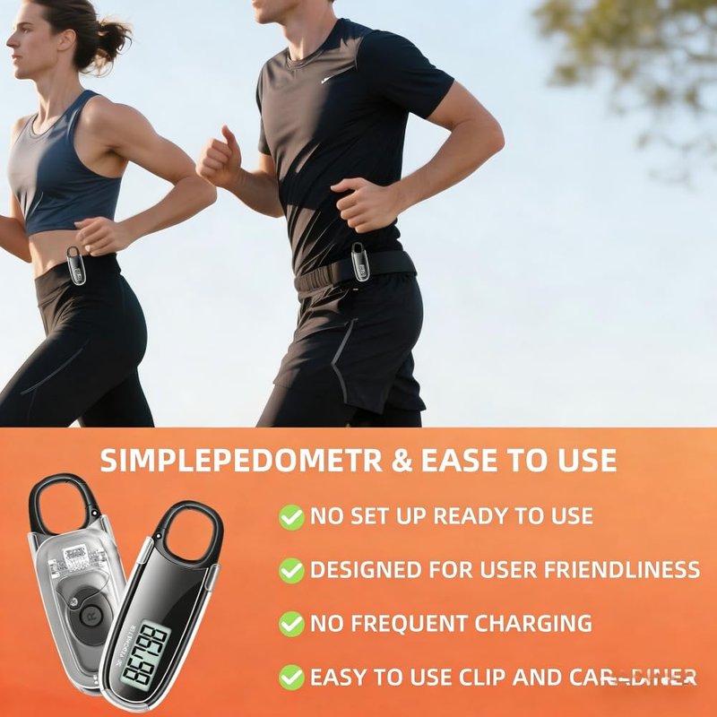 Simple Step Counter Walking 3D Pedometer with Clip & Lanyard, Step Counter with LCD Display, Clip and Lanyard (White)