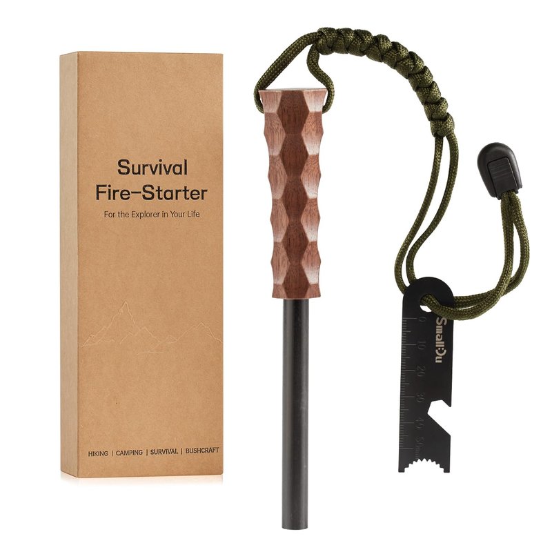 Ferro Rod Fire Starter, Survival Flint and Steel Fire Starter Kit for Hiking, Bushcraft,Camping Essentials Gear, Emergency Supplies - Ideal Gift for Explorers(Black Walnut Handle)
