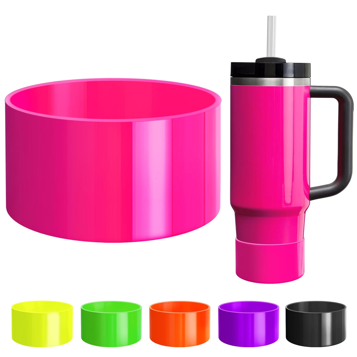 Neon Protective Silicone Boot for Stanley Cup 20-40oz, Hydro Flask 12-24oz & Simple Modern 20-40oz, Antislip Sleeve Cover Neon for More Tumblers & Water Bottles with 2.8-2.95" Base, Electric Pink