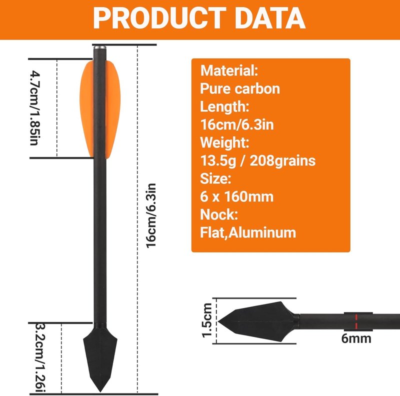 Mini Crossbow Arrows - 6.3" Carbon Pistol Bolts with Broadhead Tips | Perfect for 50-110lbs Crossbows