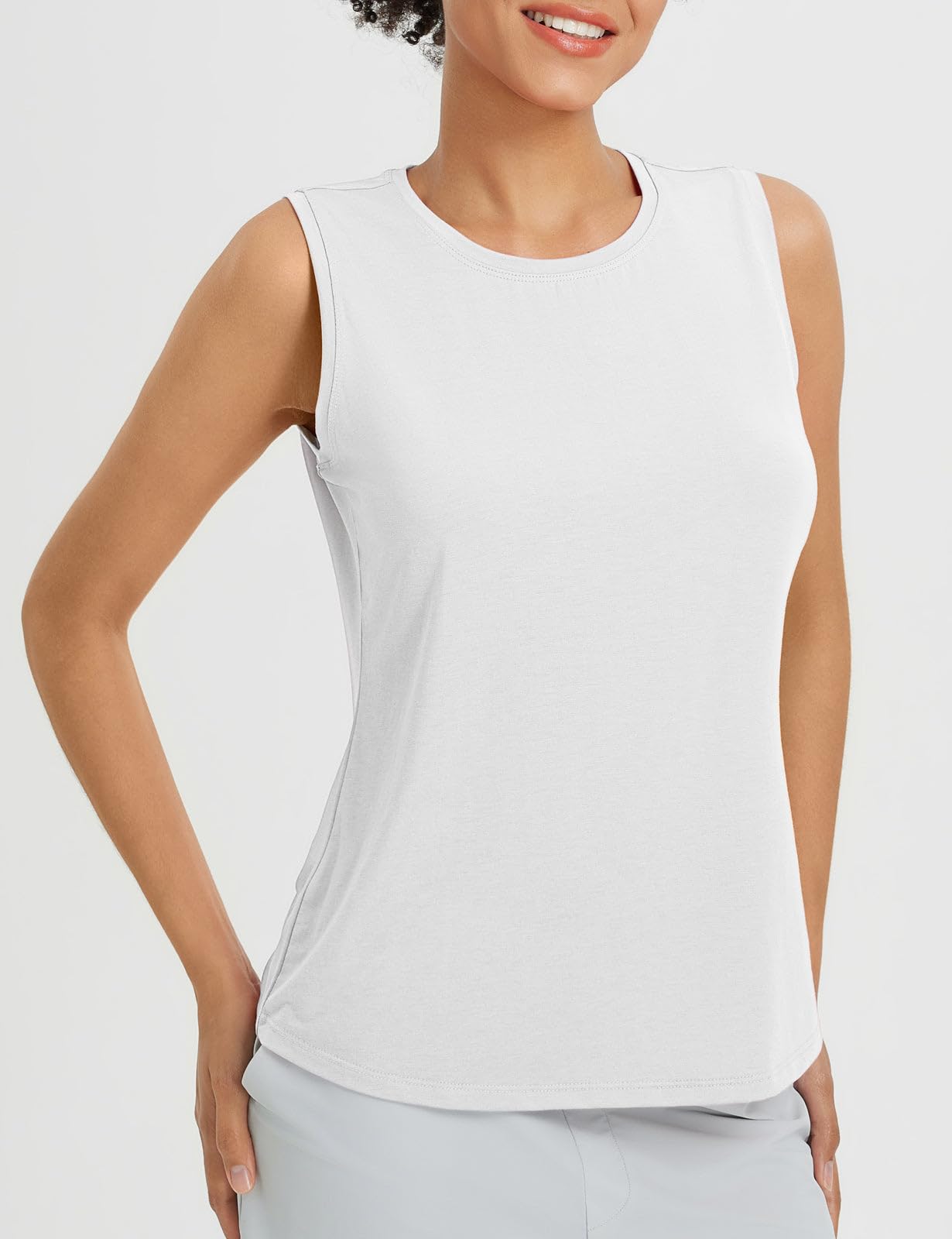 baleaf Women's Workout Tank Tops High Neck Sleeveless Shirts Open Back Yoga Top Running Loose Fit Athletic Gym White L
