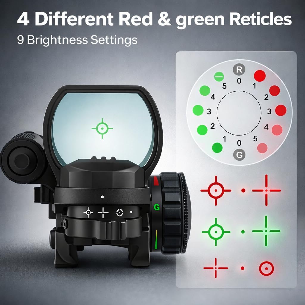 GOTICAL Red and Green Reflex Sight with 4 Reticles, 3/8" Dovetail Mount for Airgun Airsoft and .22 Rifle