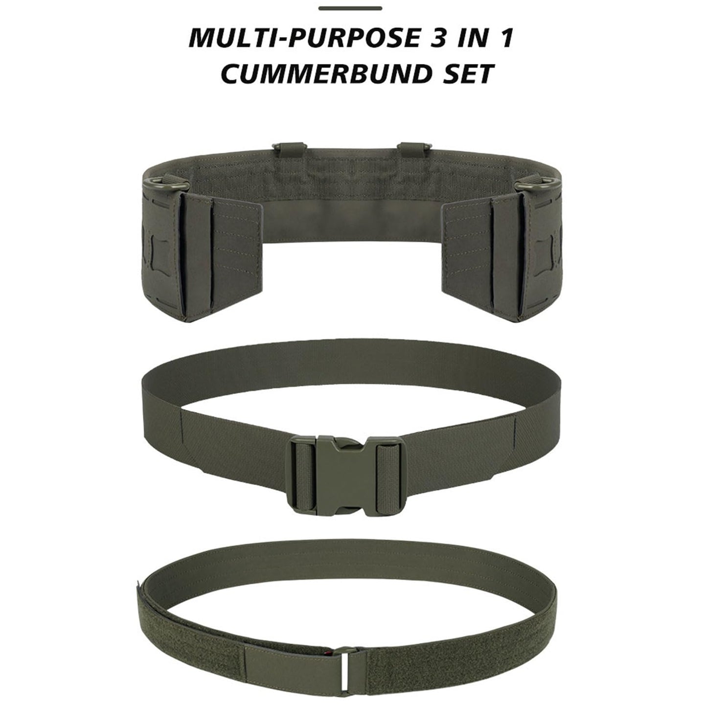 YAKEDA Tactical Battle Belt-3 in 1 Rigger Heavy Duty Combat Belt with 4 D-Rings for Work, Hunting & Outdoor,Training (Camou, S(30"-34"))