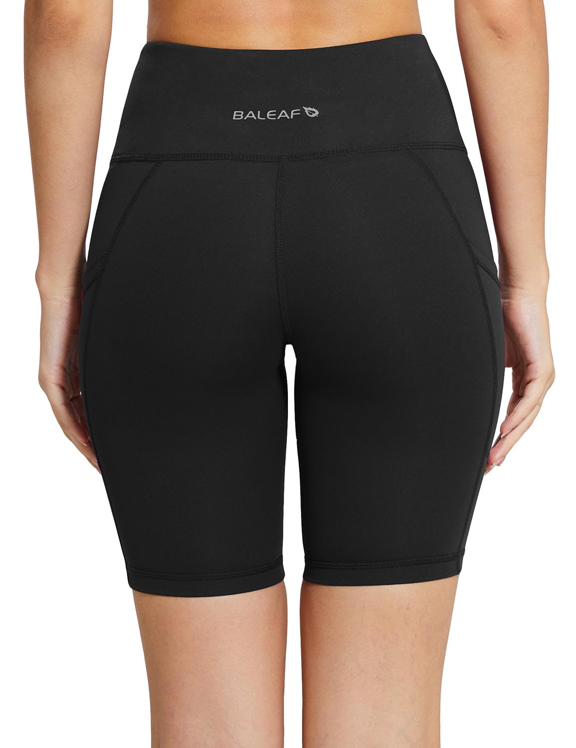 baleaf Biker Shorts Women Yoga Gym Workout Spandex Running Volleyball Tummy Control Compression with Pockets 8" 2-Pack Black/Black XL