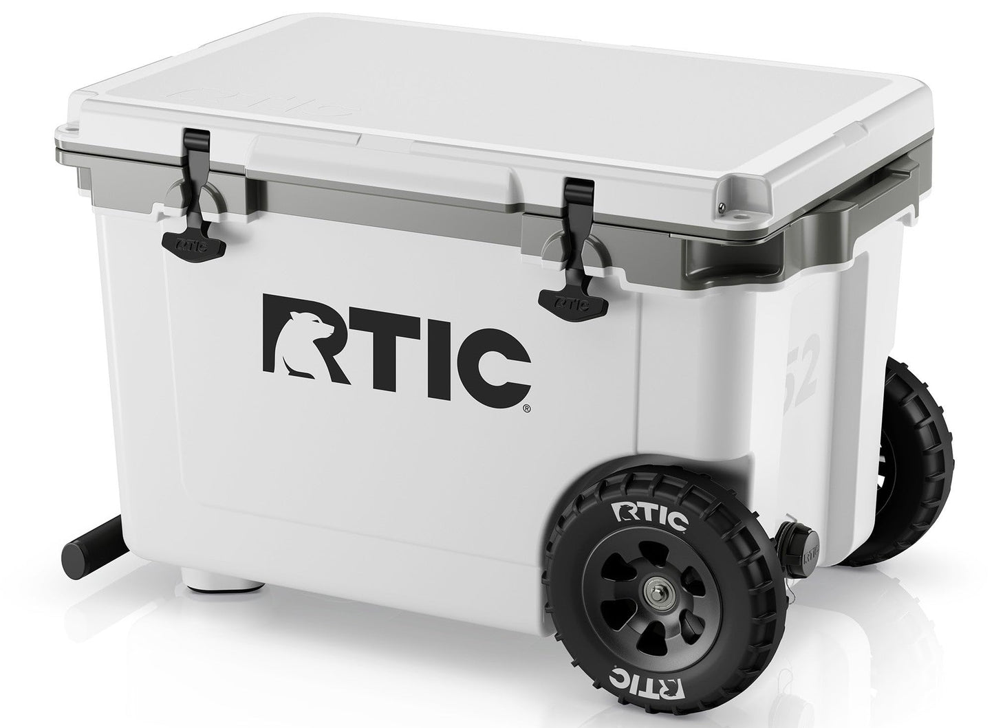 RTIC 52 Quart Ultra-Light Wheeled Hard Cooler Insulated Portable Ice Chest Box for Beach, Drink, Beverage, Camping, Picnic, Fishing, Boat, 30% Lighter Than Rotomolded Coolers, White & Grey