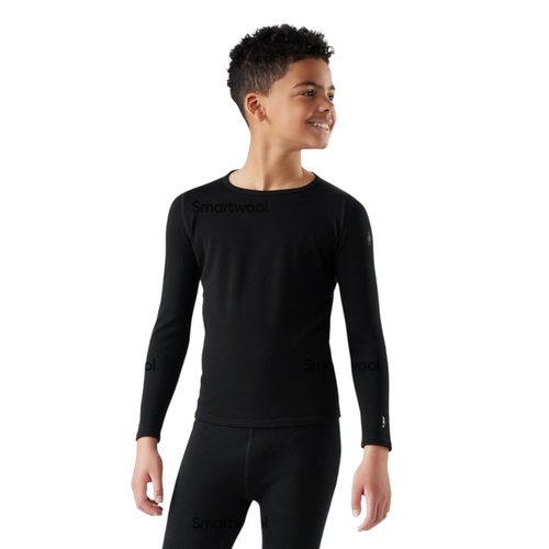 Smartwool Kids’ Baselayer Crew - Merino 250 Wool Boys Crewneck Performance Shirt Black X-Large