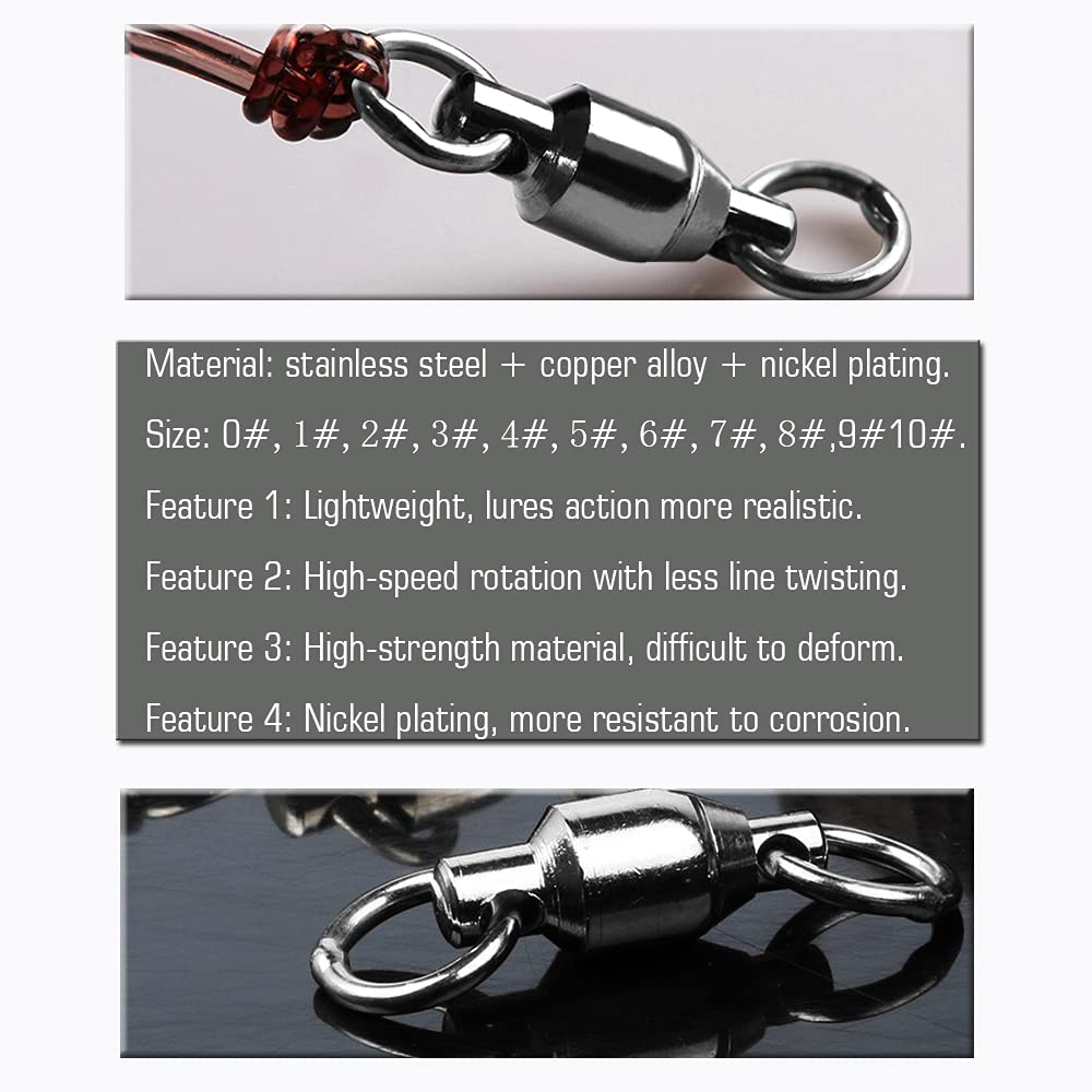 AMYSPORTS Barrel Ball Bearing Swivel Saltwater Rolling Fishing Swivels Stainless Steel High Strength Connector Bearings Solid Welded Rings Black Nickel 25pcs 55lbs