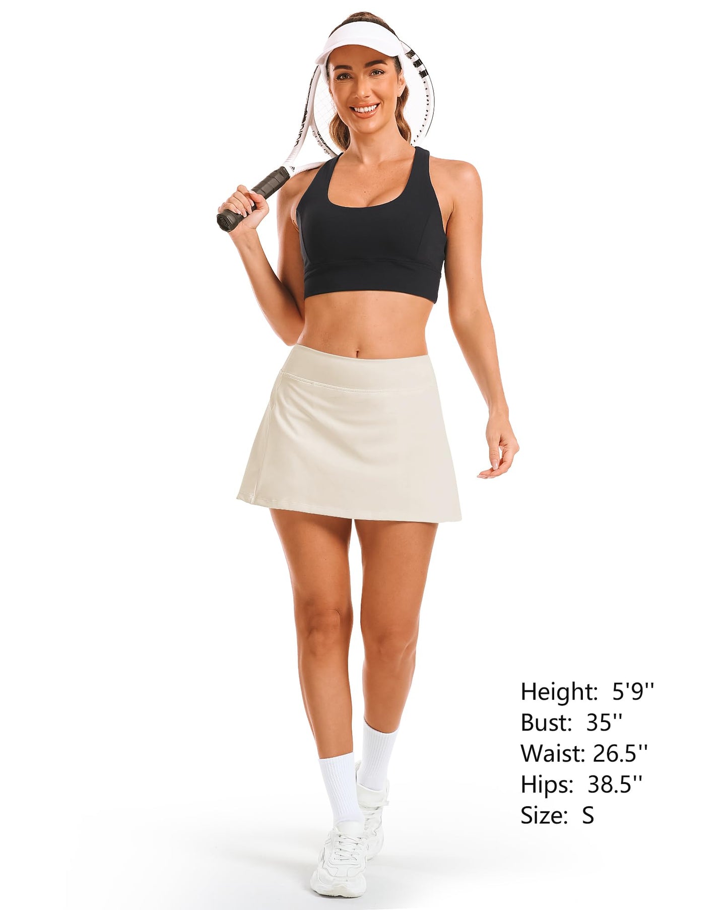 Stelle Women's Tennis Golf Skirts High Waisted with Pockets Inner Shorts for Athletic Skorts Sports Running Pickleball (WB,L) White Beige