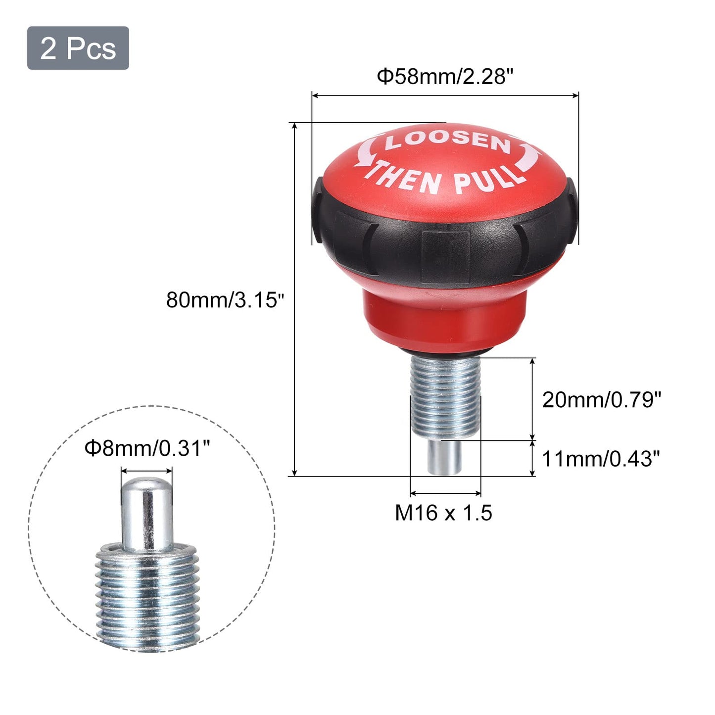 uxcell M16 Pull Pin Spring Knob Replacement Parts for Home Fitness Height Adjustment Screws Equipment, Black Red 2Pcs