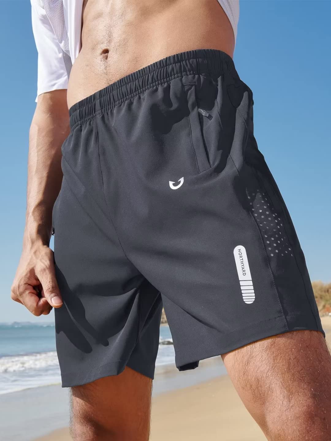 NORTHYARD Men's Athletic Running Shorts Gym Workout 7"/9"/5" Quick Dry Lightweight Sports Basketball Tennis 3 Zipper Pockets Darkgrey 3XL