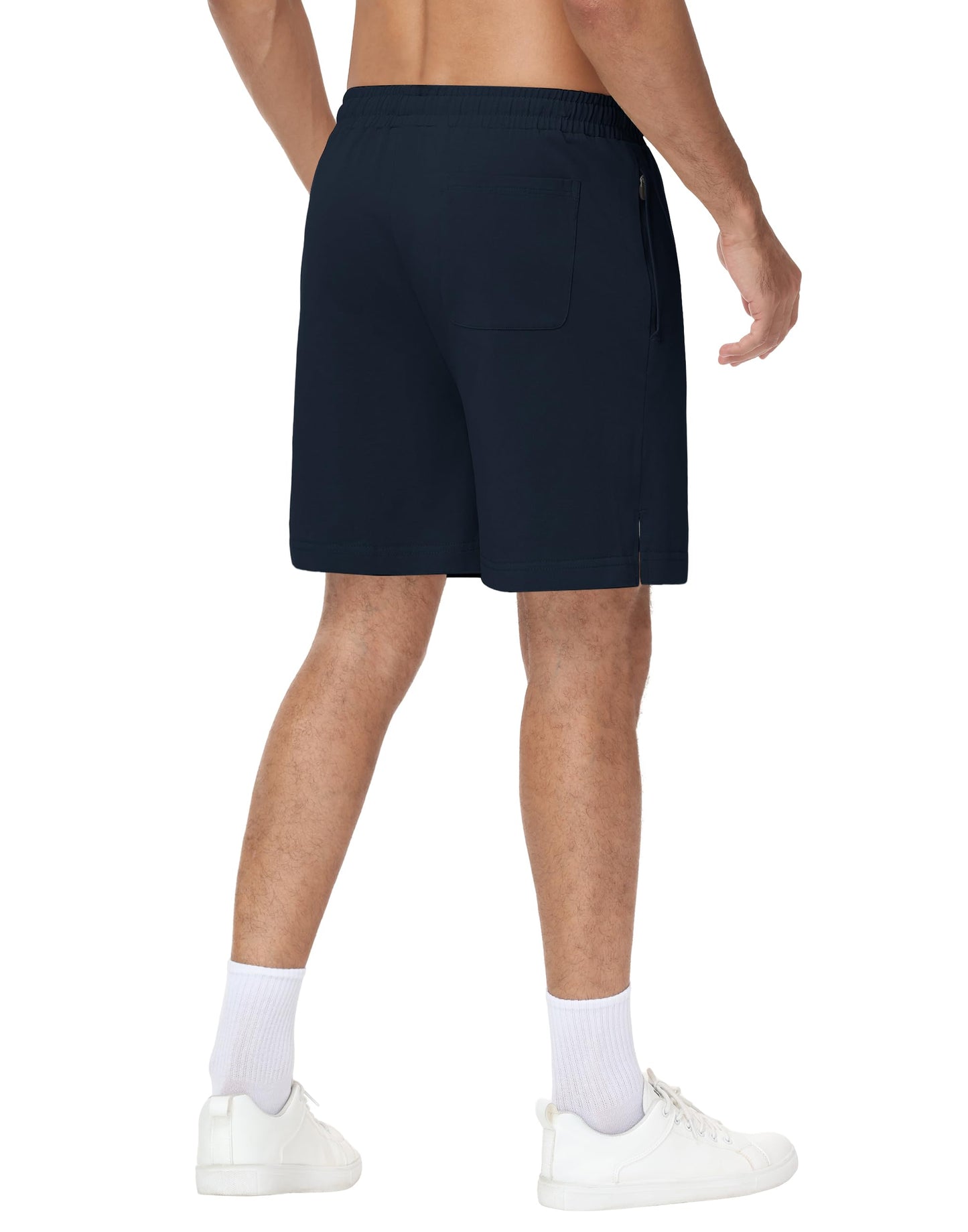 JWM Men's 7" Cotton Sweat Shorts - Ultra Soft Fleece Lounge Short with Zipper Pockets Elastic Waistband for Home Casual Navy