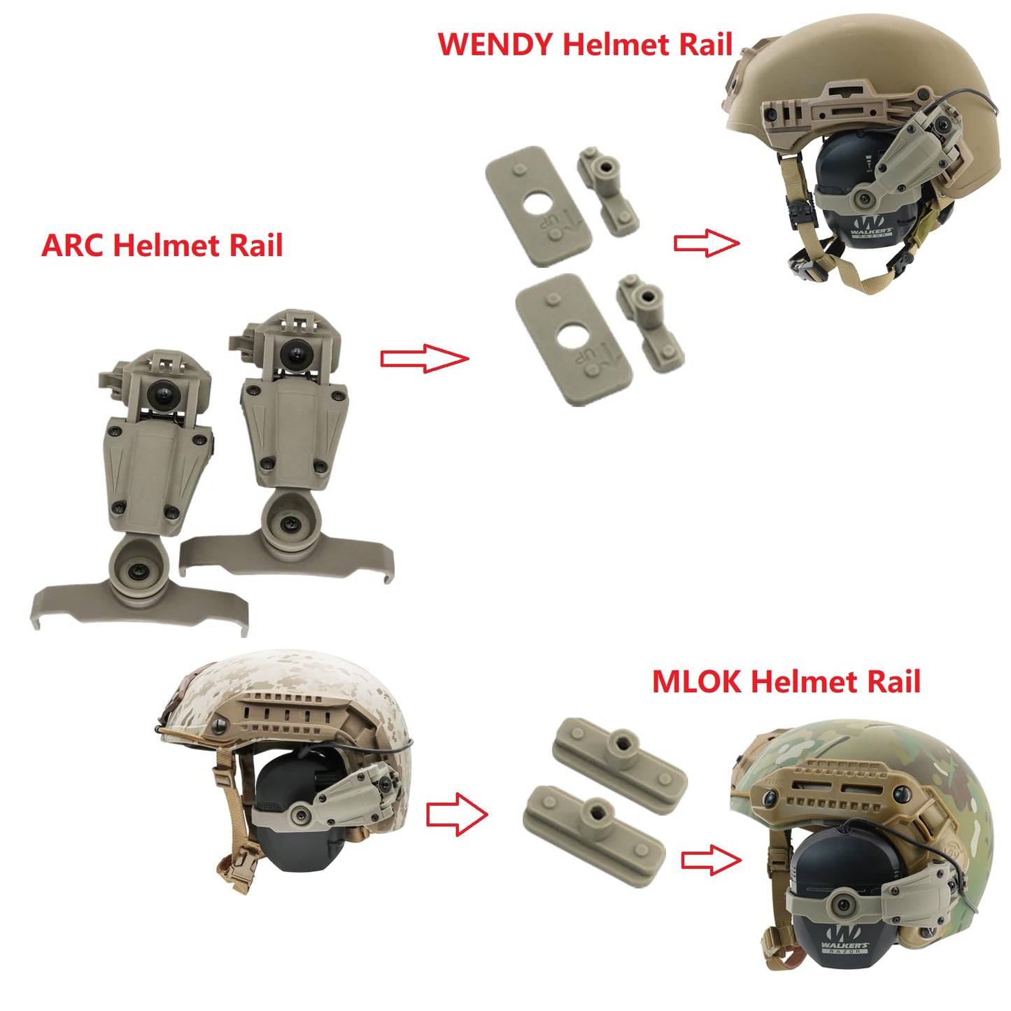 HEARFALCOM Tactical Helmet ARC Rail Adapter Accessories Compatible with Walker's Razor Earmuffs (Walkers Razor,Walkers Razor Digital) (Green)