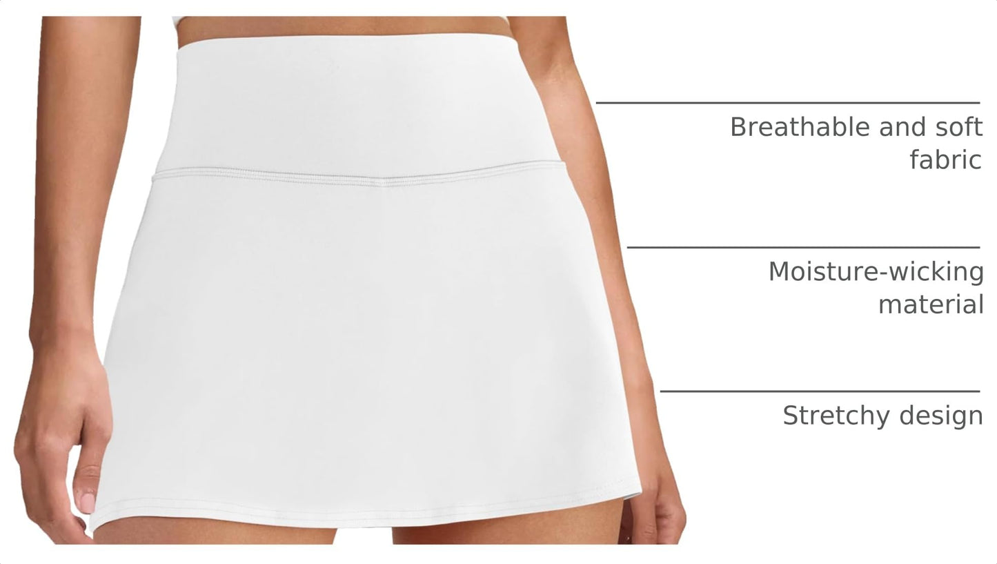 DLOODA Womens Skort Tennis Skirt with Pocket Shorts Mini Golf Skirts High Waisted Athletic Skorts Summer Workout White