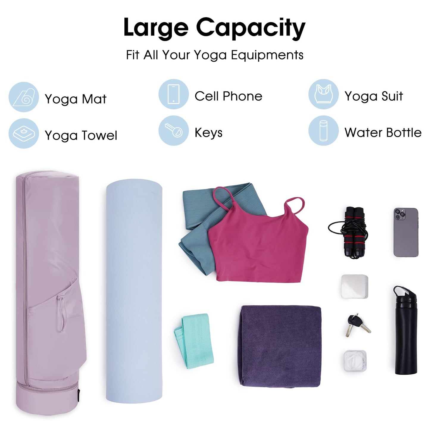 sportsnew Yoga Mat Bag, Full Zip Cargo Yoga Mat Carrier Bag with Drawstring Water Bottle Pocket and Bottom Wet Pocket, Yoga Mat Carrier Holder Multi-Functional Storage Bag, Purple patent pending