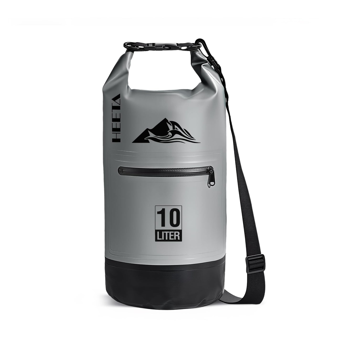 HEETA Waterproof Dry Bag with Front Zippered Pocket for Women Men, Roll Top Lightweight Dry Storage Bag Backpack for Travel, Kayaking, Boating, Rafting, Camping, Hiking & Beach (Grey, 5L)