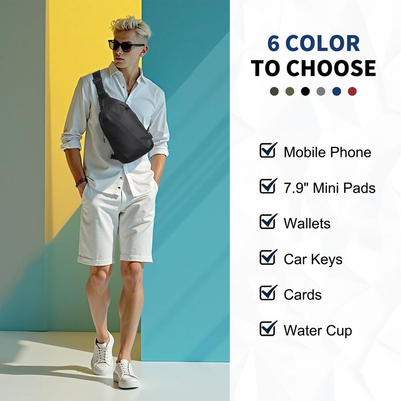 DTGN Small Sling Bag, Waterproof Crossbody Chest Bags Lightweight Daypack for 7.9" Tablet for Men Women, Black