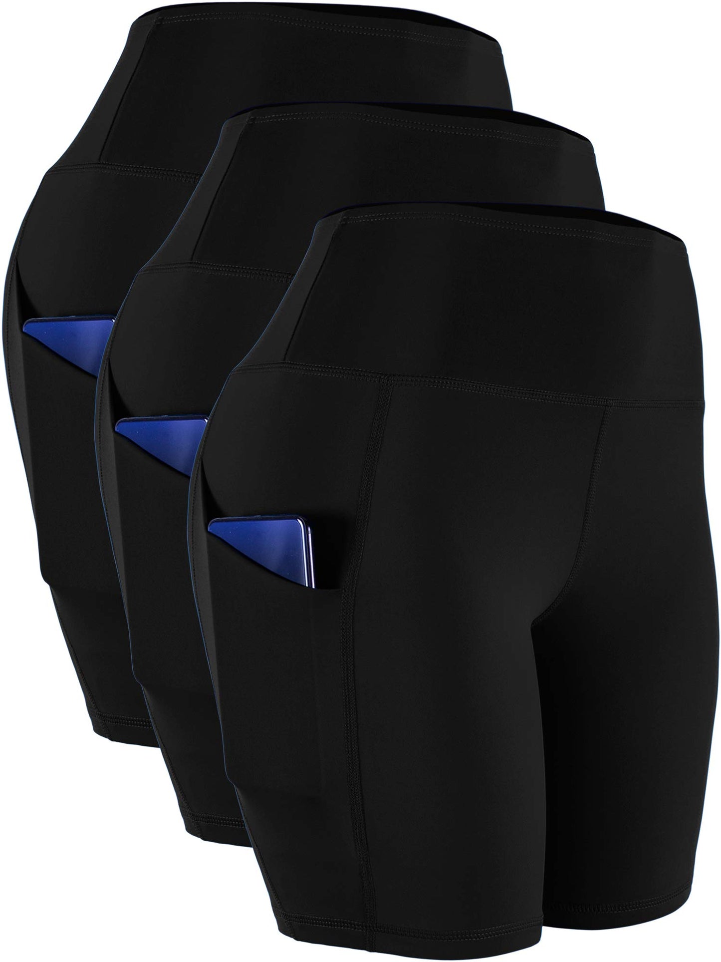 CADMUS Women's High Waist Spandex Yoga Shorts for Bike Running Two Side Pockets,1010,Black,Black,Black,X-Large