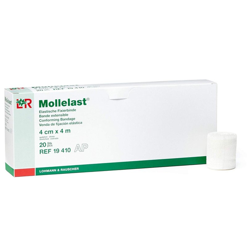 Lohmann & Rauscher Mollelast, Conforming Open-Weave Gauze Bandage, 4cm x 4m, Box of 20 Rolls