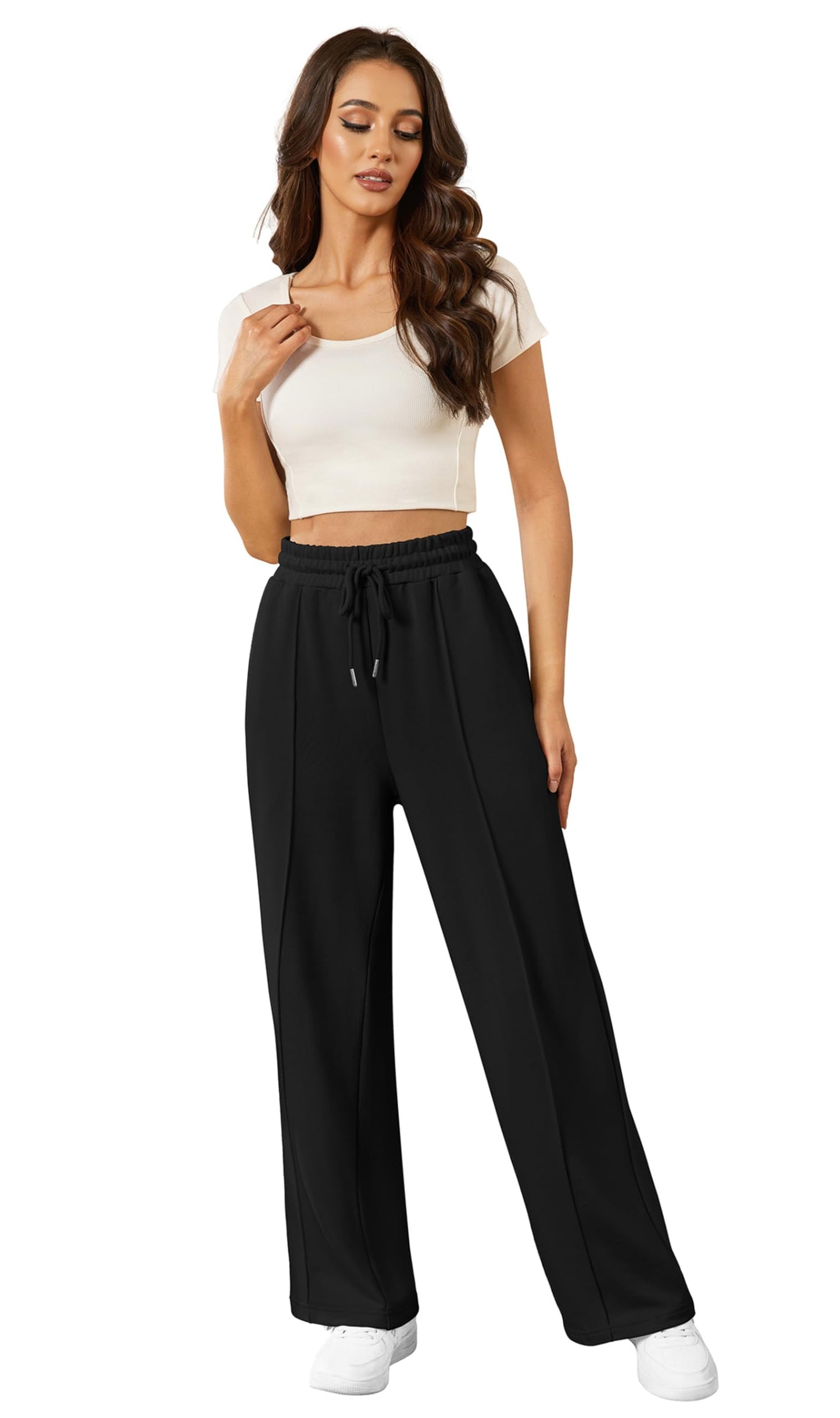 JEKAOYI Womens Wide Leg Sweatpants Baggy Loose Comfy Pants Casual Lounge Sweatpants with Drawstring Black