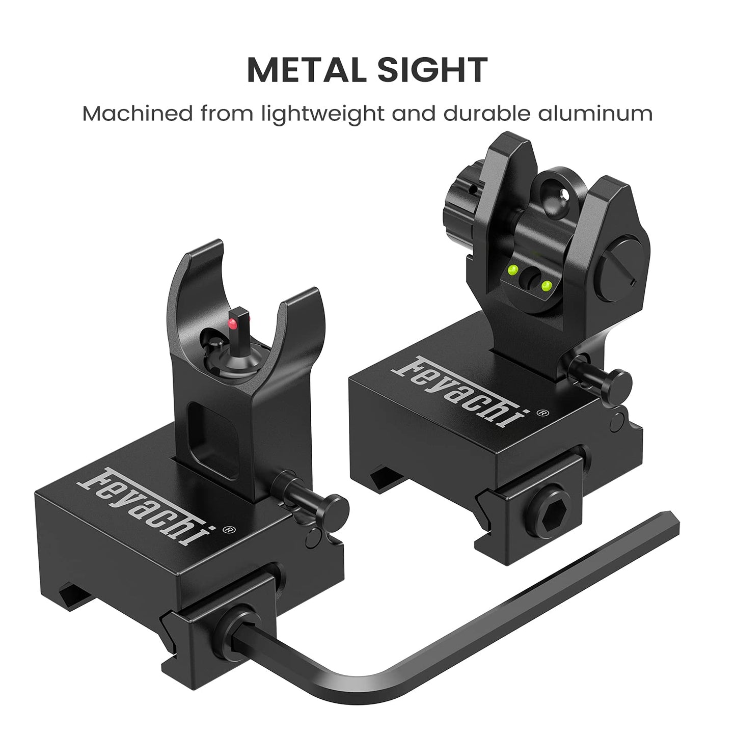 Feyachi S27 Fiber Optic Iron Sights Flip Up Front and Rear Sites with Red and Green Dot Picatinny Backup Sight Set (Black)