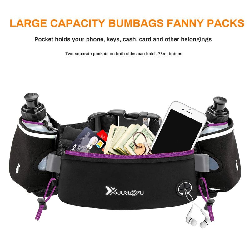 Number-one Running Belt with Water Bottles(2 x 175ML), Hydration Belt Waterproof Waist Pack Bag Fits iPhones Adjustable Sports Waist Pouch for Marathon Running Hiking Cycling, Purple