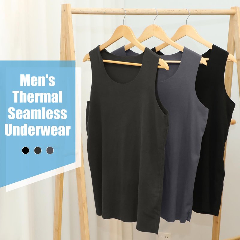 Toulite 3 Pcs Thermals for Men Tank Top Winter Thermal Sleeveles Shirts Men Underwear Tops Warm Undershirt Base Layer Vest(Black、Grey、Dark Grey,M)