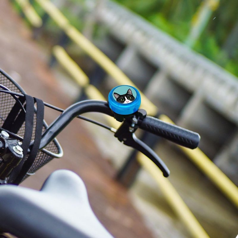 WIRESTER Blue Aluminum Round Bike Bell, Classic Ring Bicycle Bell, Bike Accessories Bell Ring for Adults Kids Girls Boys - Black White Tuxedo Cat
