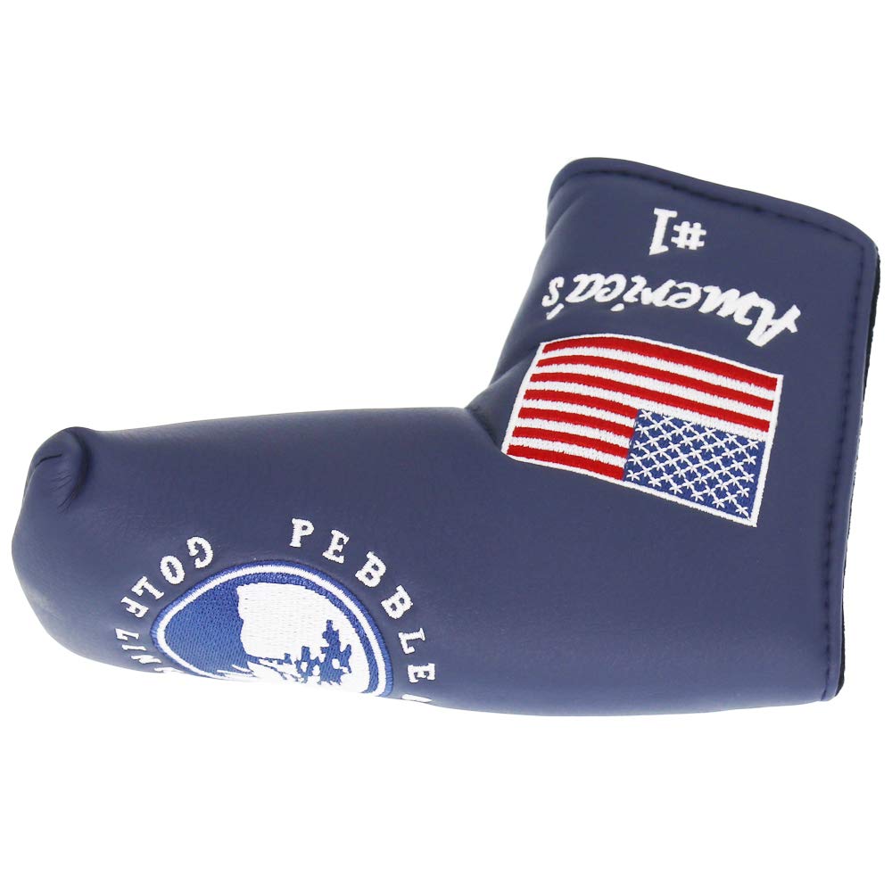 Seacloud Blue Pebble Beach Golf Head Cover Putter Blade Cover USA Flag for Scotty Cameron