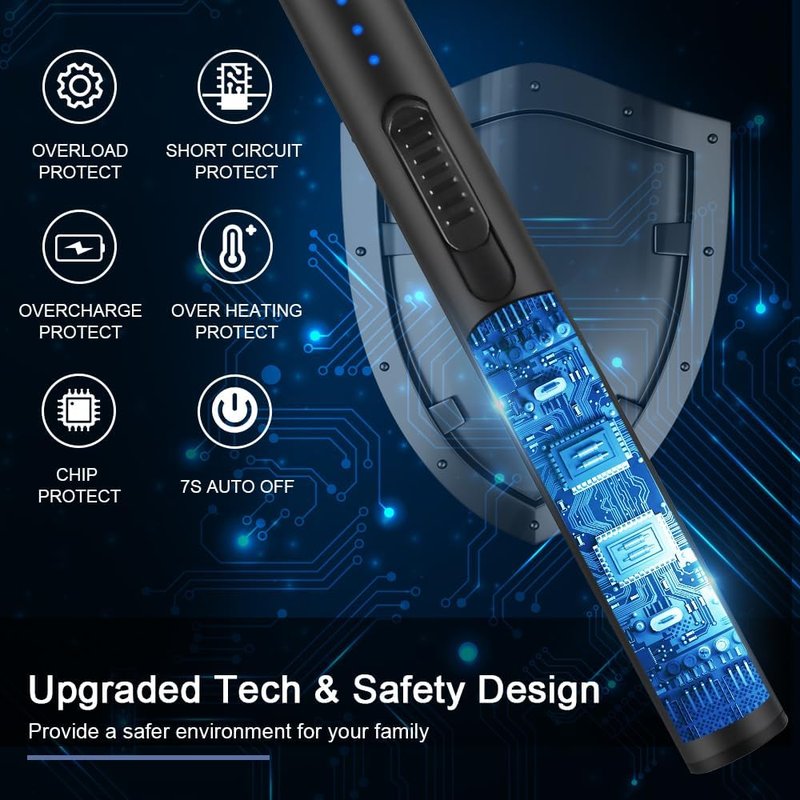 Electric Arc Windproof Flameless USB Rechargeable Lighter - Safety Lock for Candles | Black