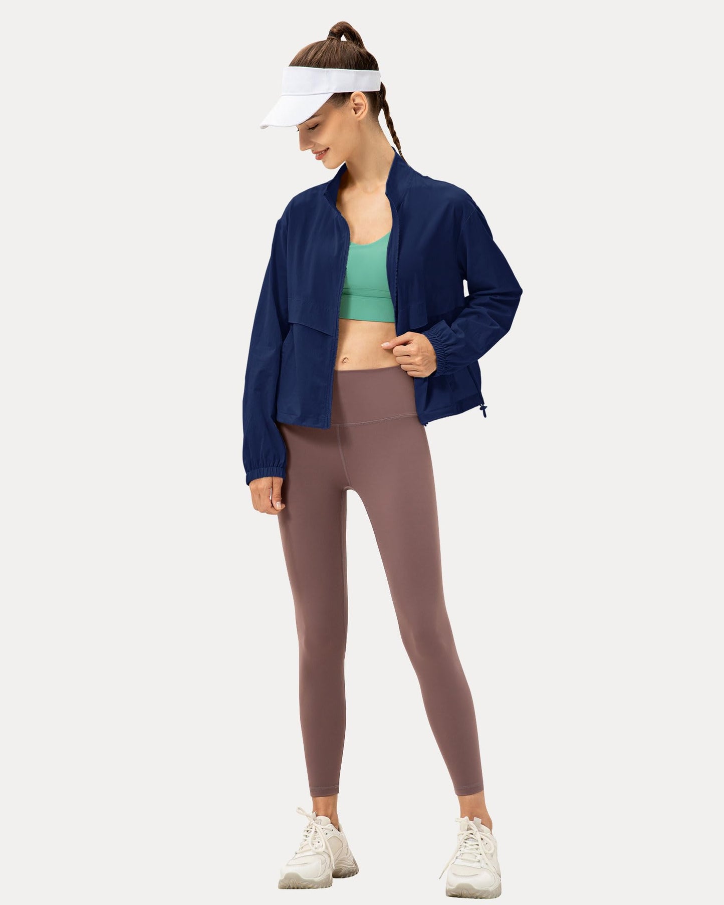 Locachy Women's Lightweight Zip Up Athletic Jacket Stand Collar Windproof Sun Protection Workout Outdoor Jacket Navy S