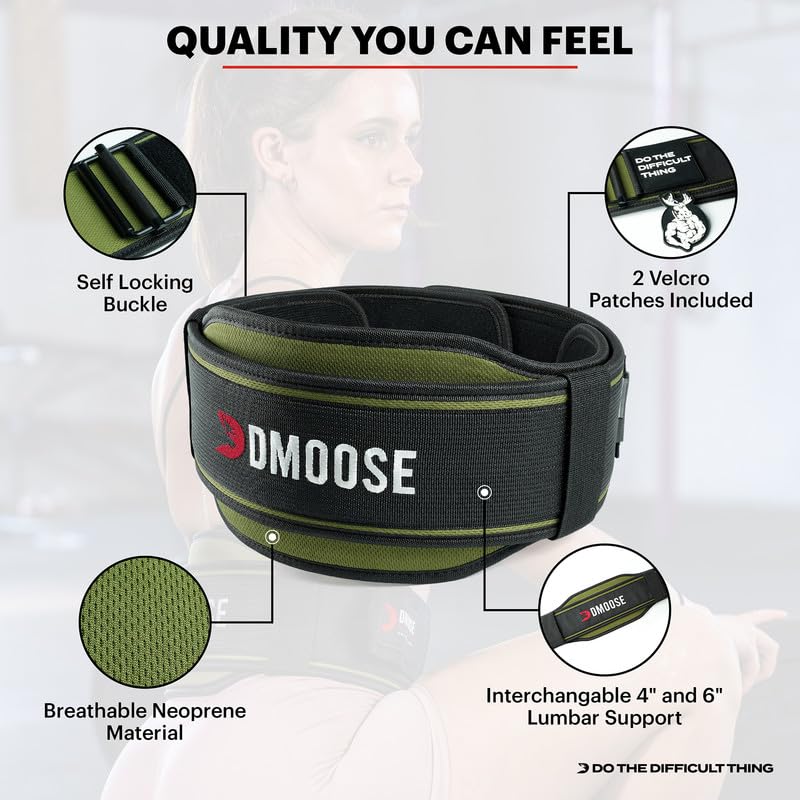 DMoose Workout Belt for Women & Men- 2 in 1 Adjustable 4" 6" Width - womens lifting belt with Auto-Locking Buckle - Optimal Back Support belt for weightlifting