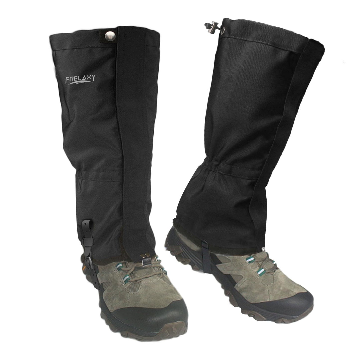Frelaxy Leg Gaiters Ultra HIGH-Performance Hunting Gaiters, 100% Waterproof Hiking Gaiters with Upgraded Rubber Foot Strap, Adjustable Snow Boot Gaiters (Jet Black,S), Small