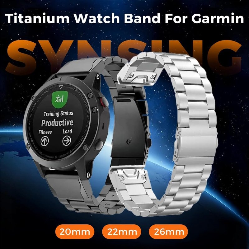 synsing 26mm Titanium Band for Tactix 8 51mm/Enduro 3 51 mm /7X Pro, 22mm Metal Strap for Venu 4 45mm/Fenix 8 47mm/Forerunner 965 955, 20mm Band für Instinct E 40mm/Fenix 8 43mm