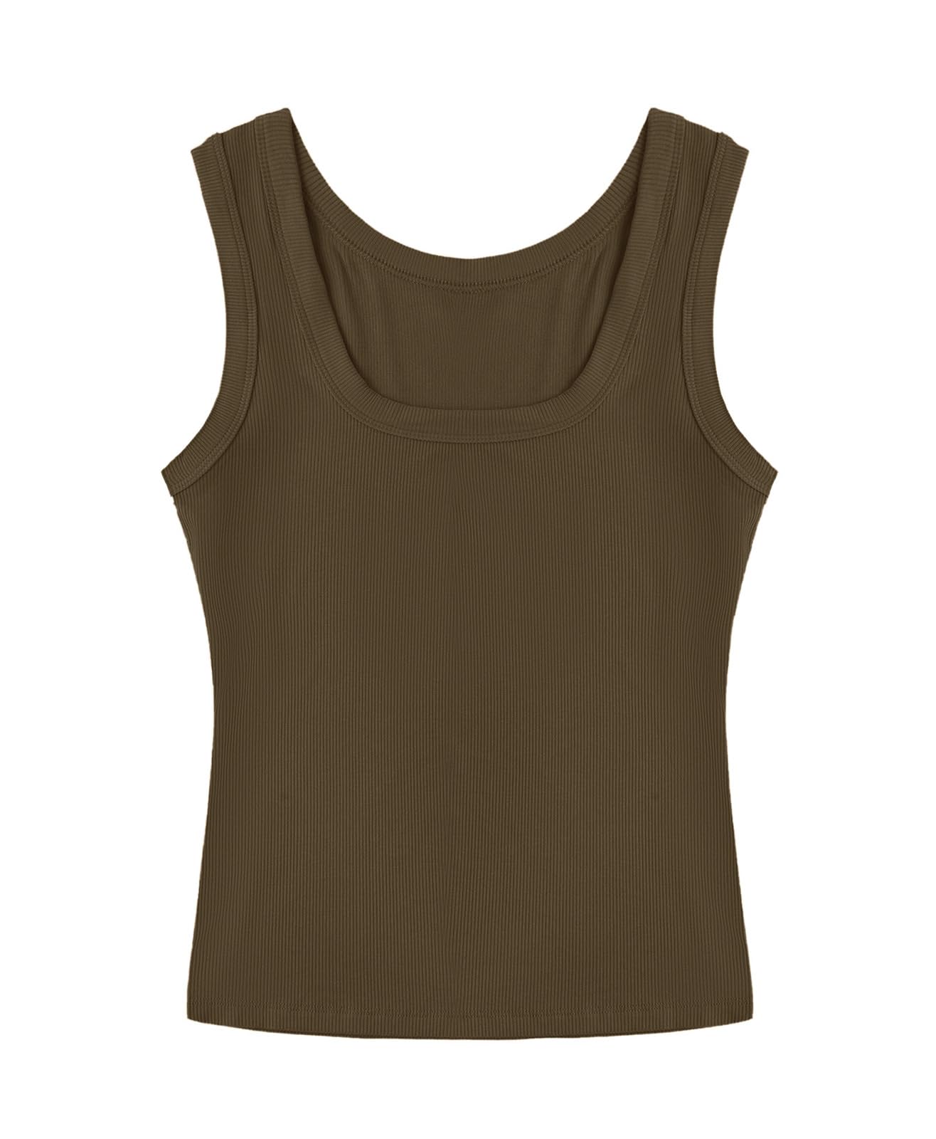 SVALIY Summer Womens Tank Tops 2025 Square Neck Fitted Sleeveless Shirts for Women Ribbed Basic Top Brown