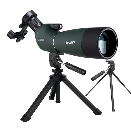 SVBONY SV28 Spotting Scopes with Tripod and Phone Adapter, Angled 25-75x70mm Spotter Scope, Waterproof Fogproof Spotting Scope with Desktop Tripod for Bird Watching, Target Shooting, Wildlife Viewing