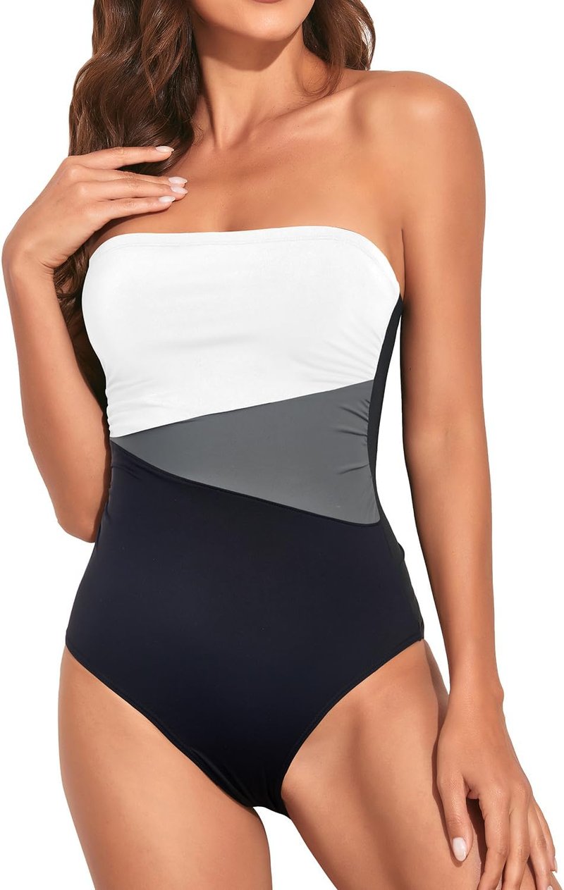 Women’s Tummy Control One-Piece Swimsuit - Strapless Bandeau Slimming Swimwear | Halter Design
