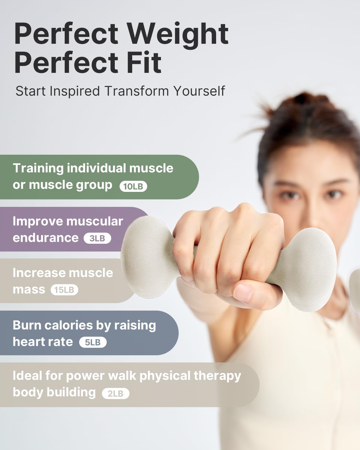 YOTTOY Weights Dumbbells Set for Women,3 Pound Dumbbells Set of 2, Non-Slip Hand Weights for Home Workouts, Portable Strength Training Neoprene dumbbells (White, 3LB-Pair)