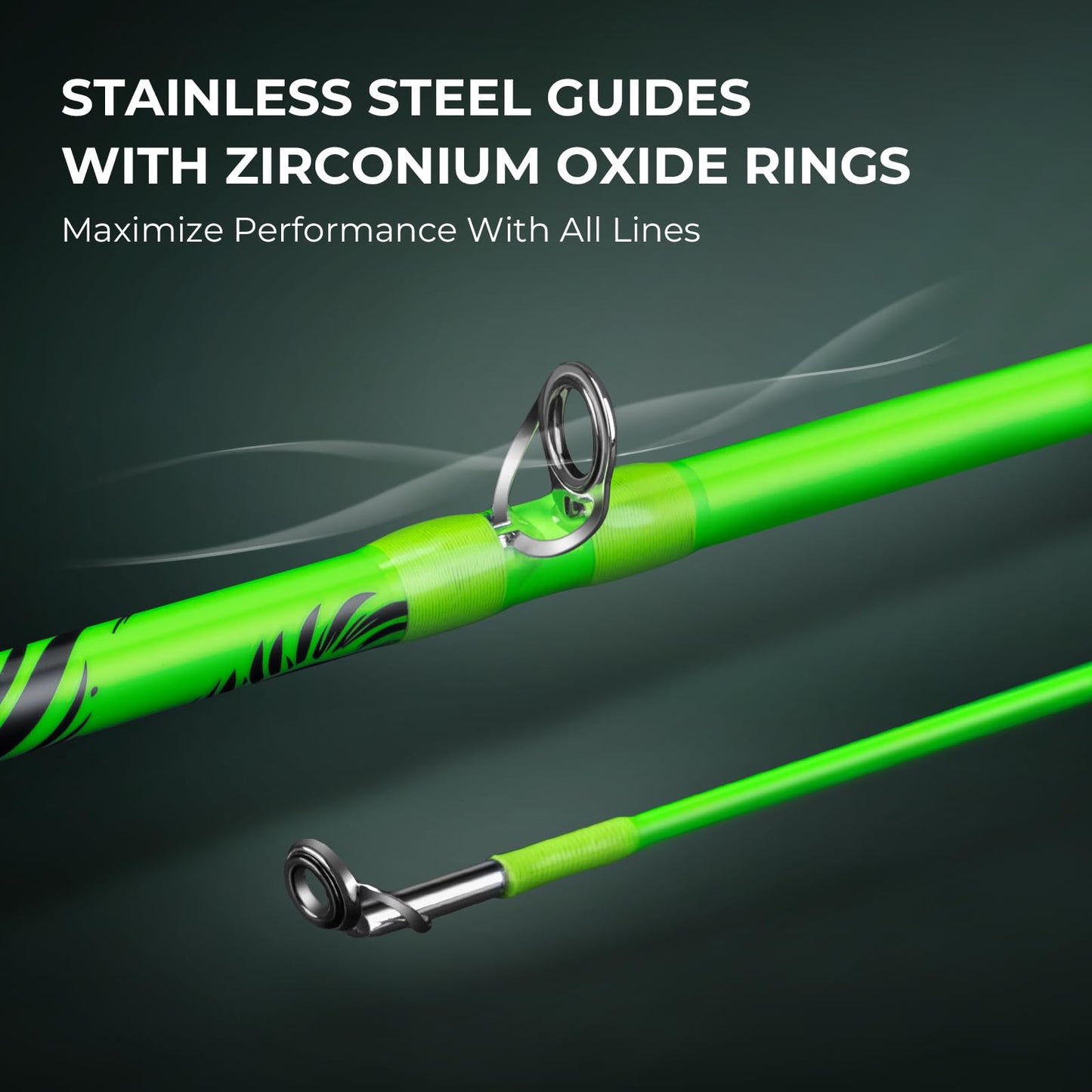 KastKing Zephyr Dual-tip Rod Casting Reel Combo, 6ft ML & M, Left Handed Reel, Green
