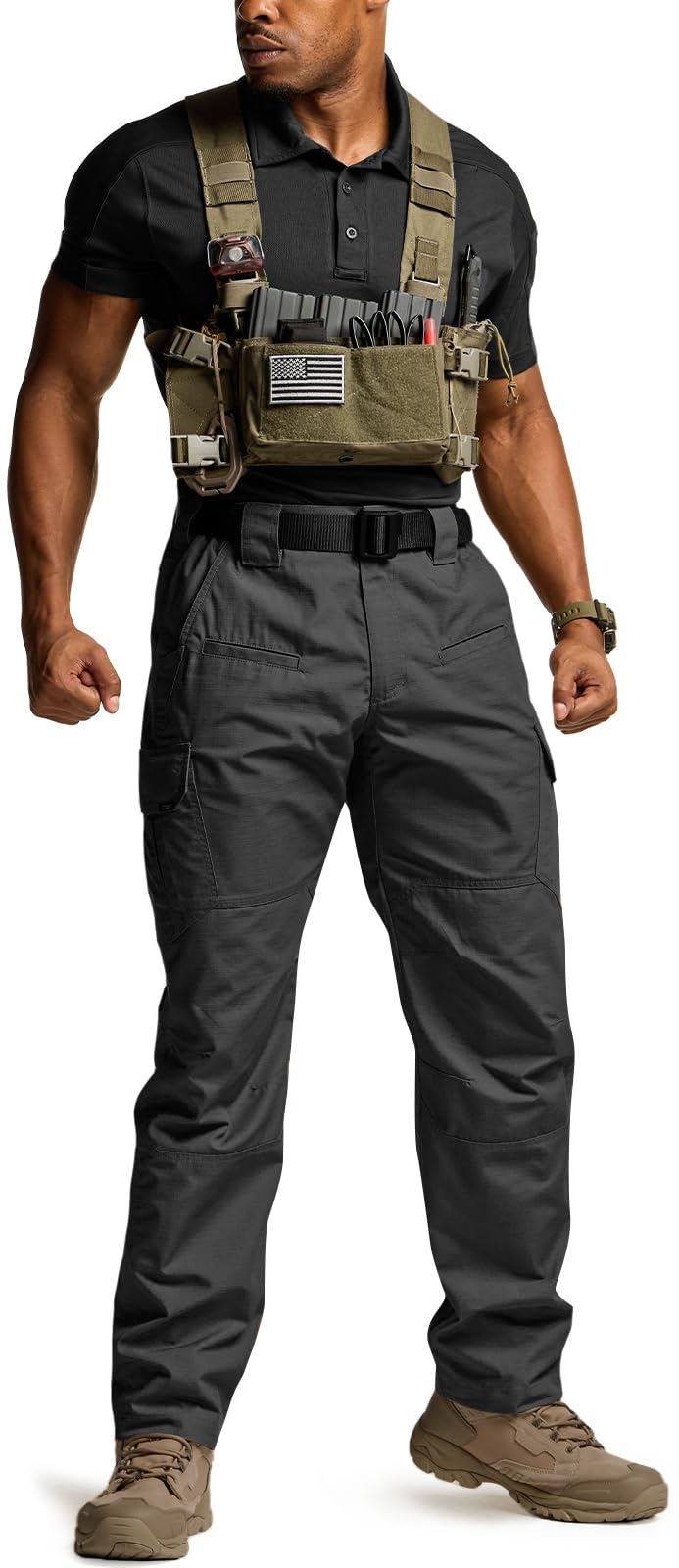 CQR Men's Tactical Pants, Water Resistant Ripstop Cargo Pants, Lightweight EDC Work Hiking Pants, Outdoor Apparel, Raider Black, 30W x 32L