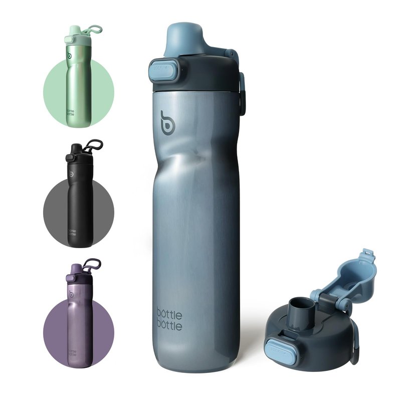 BOTTLE BOTTLE Insulated Water Bottle 24 oz with Handle and Flip Tops Lids Stainless Steel Water Bottle Push Button Lid Leak proof Portable for Running Travel Sports Hiking blue