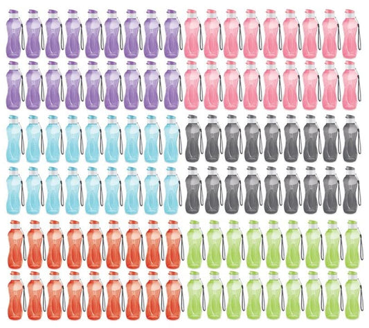 MILTON Water Bottle Kids Reusable Leakproof 12 Oz Plastic Wide Mouth Large Big Drink Bottle BPA & Leak Free with Handle Strap Carrier for Cycling Camping Hiking Gym Yoga (108 pack, 18 of each color)